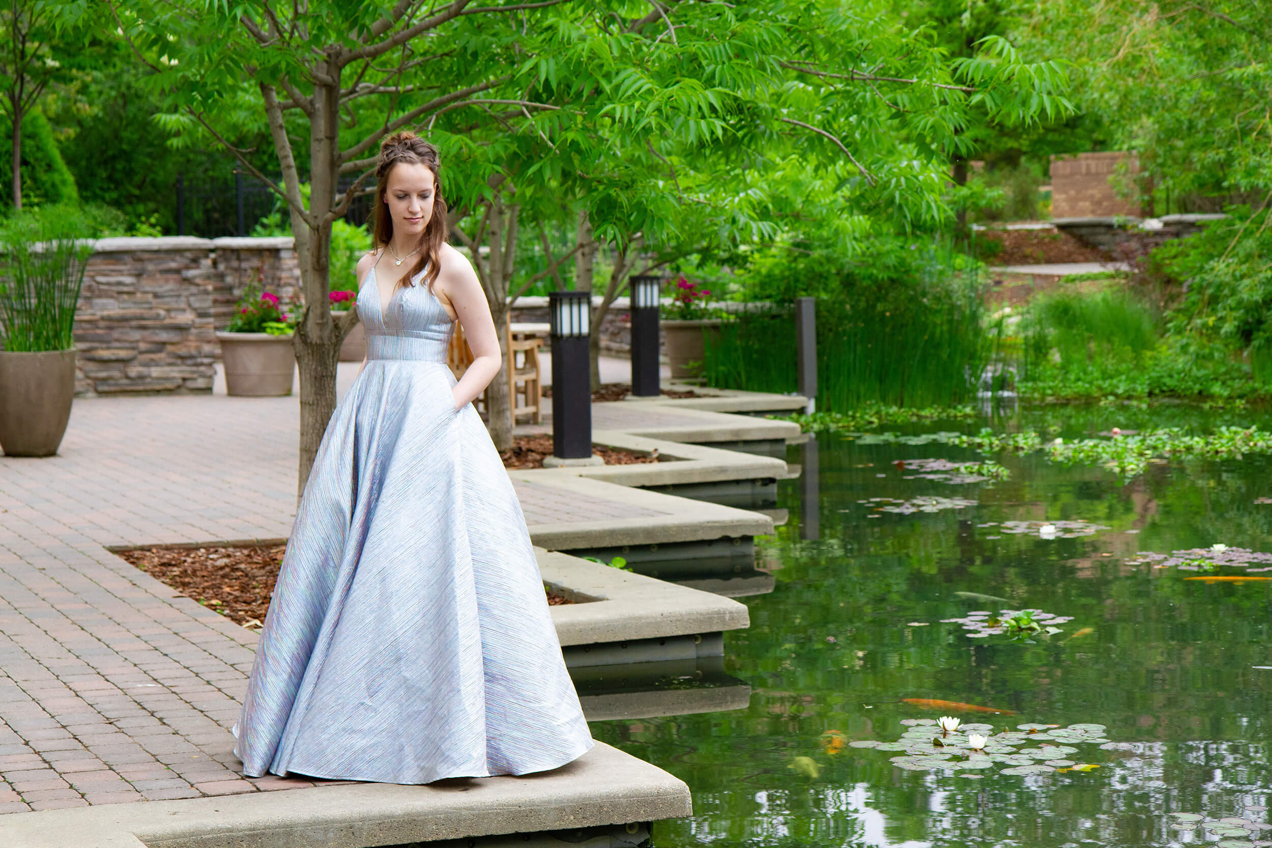 Saskatoon Formal Grad Prom female photo full skirt silver dress Boffins Gardens