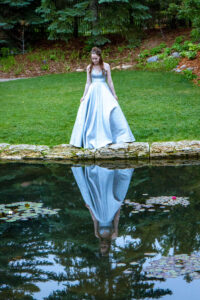 SSaskatoon Formal Grad Prom female photo full skirt silver dress Boffins Gardens